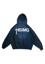 Navy blue hoodie with 'HISIMG' text on the back against a white background