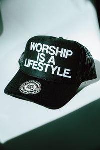 "WORSHIP IS A LIFESTYLE." Trucker Hat